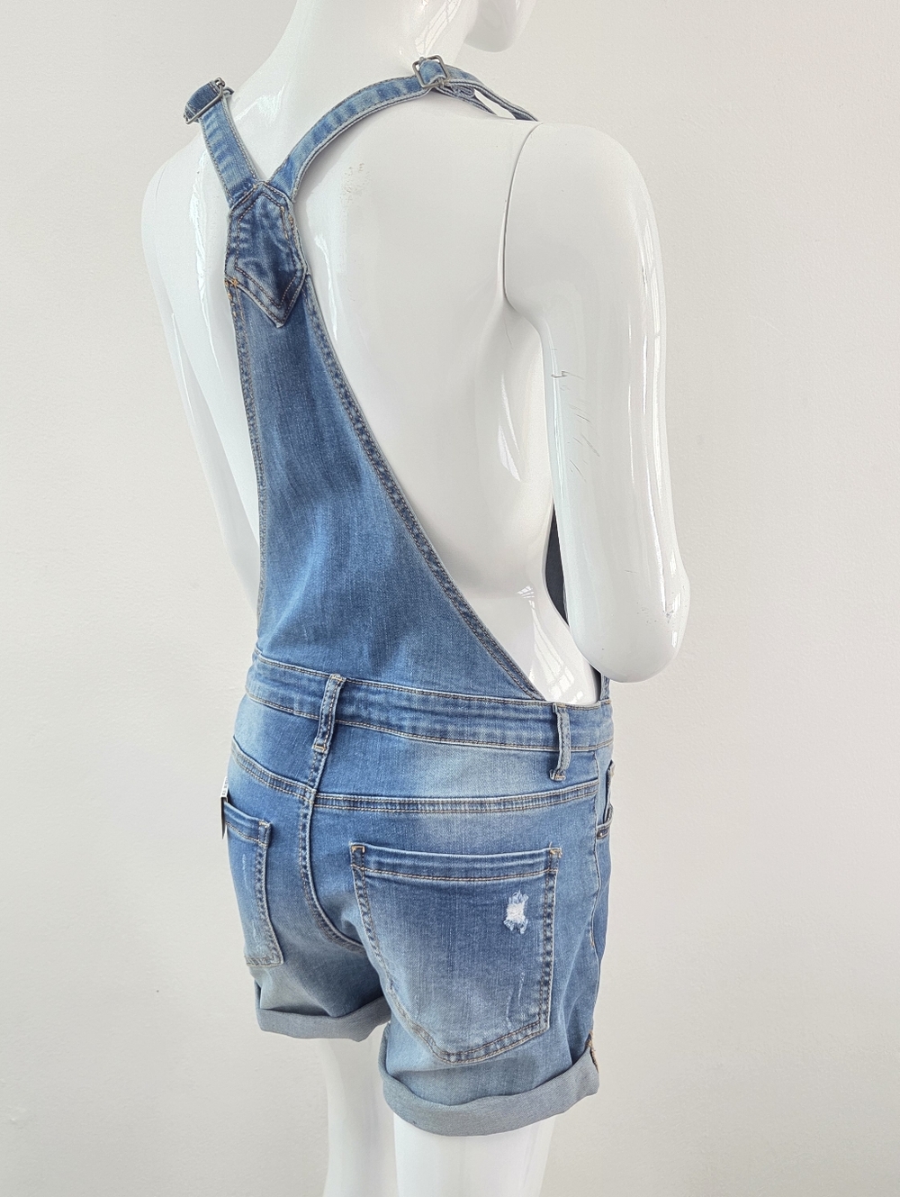 Funky Soul Distressed Studded Denim Short Overalls NWT - Picture 8 of 16